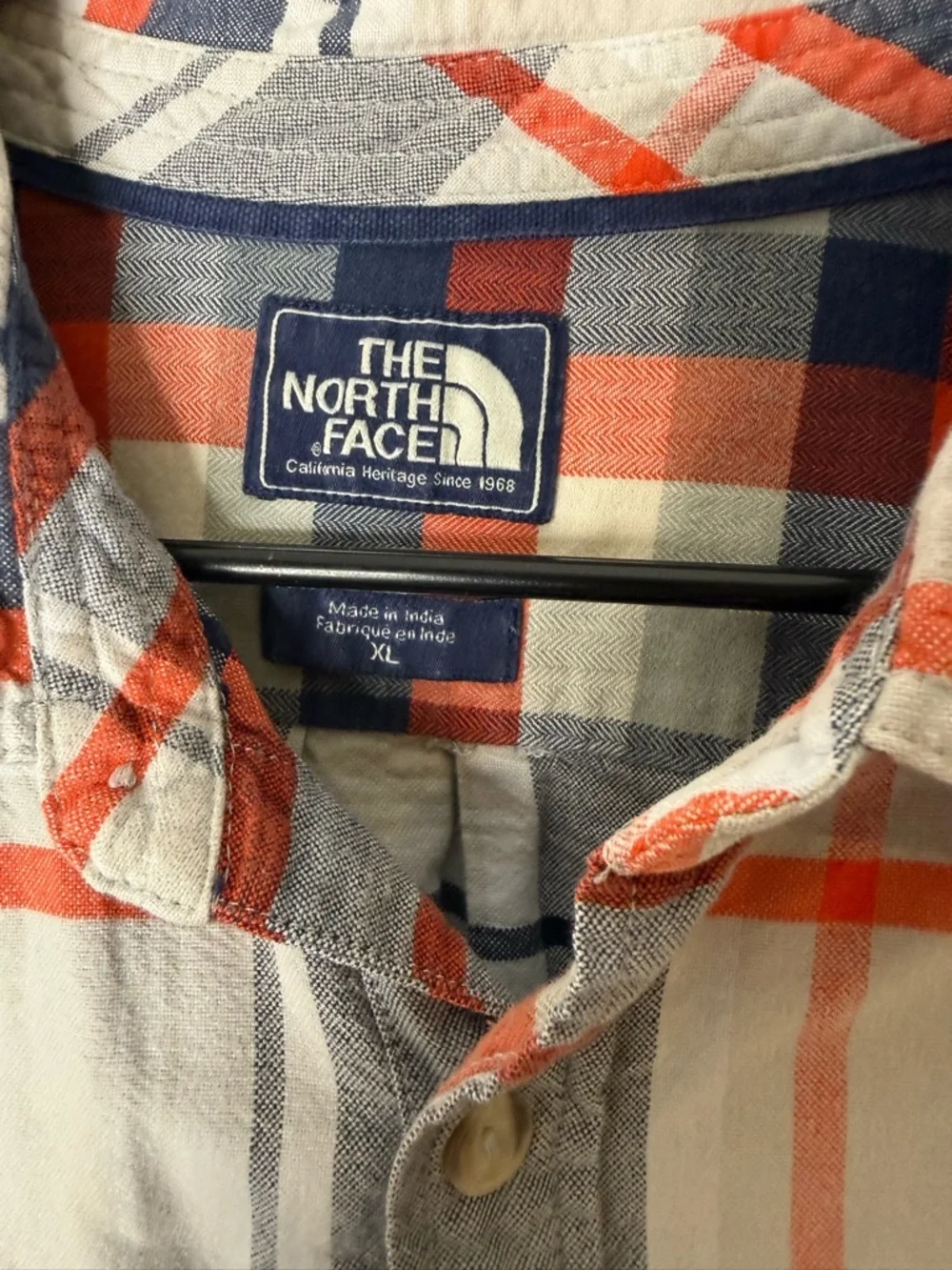 The North Face Orange, Navy & Gray Plaid Button-Up Shirt